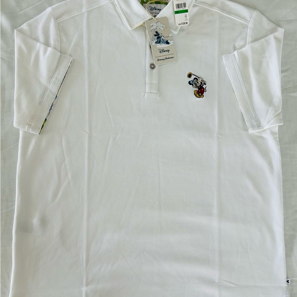 Tommy Bahama Disney Men's White Polo Golf Shirt L NWT New w/ Tags Mickey Mouse